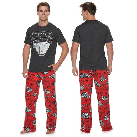 New! Star Wars Millennium Falcon 2-pc Pajama Set T-Shirt & Fleece Louge Pants - Picture 1 of 3